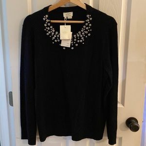 NWT Kate Spade black festive sweater with gems XL